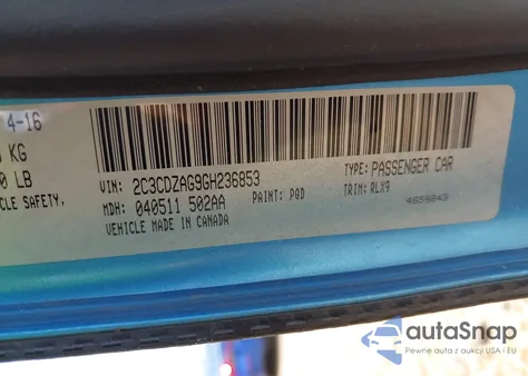 2016 Dodge Challenger Sxt Plus из США, поврежденный, VIN 2C3CDZAG9GH236853